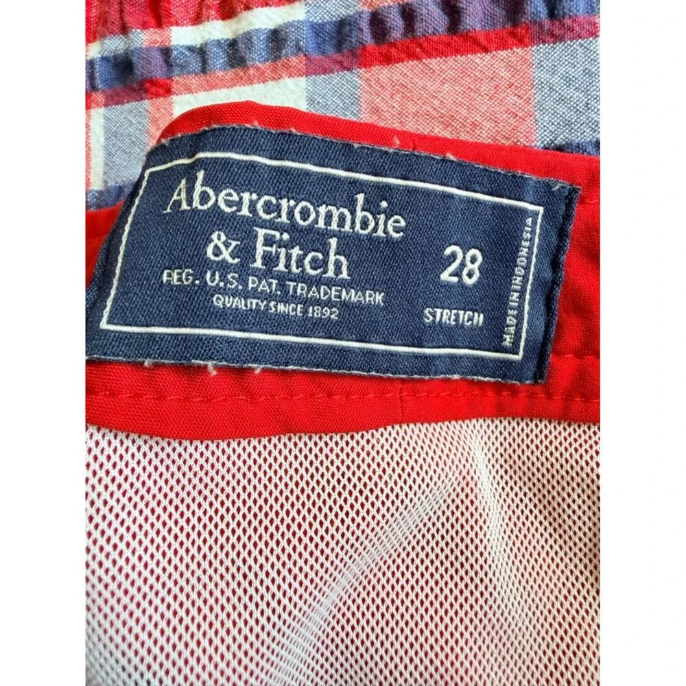 Men's Abercrombie & Fitch Red Swim Trunks with Drawstring - Size 28